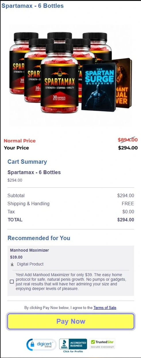 Supplied six-bottle Spartamax checkout example with optional extra